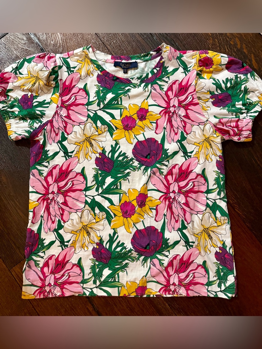 RACHEL Rachel Roy Floral Short Sleeve Tee in Pink, Yellow & Green